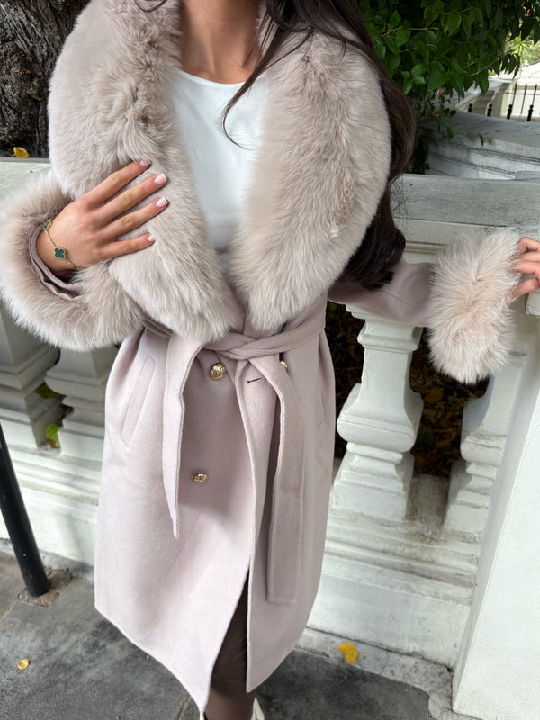 Latte Luxury Fur Cashmere Coat
