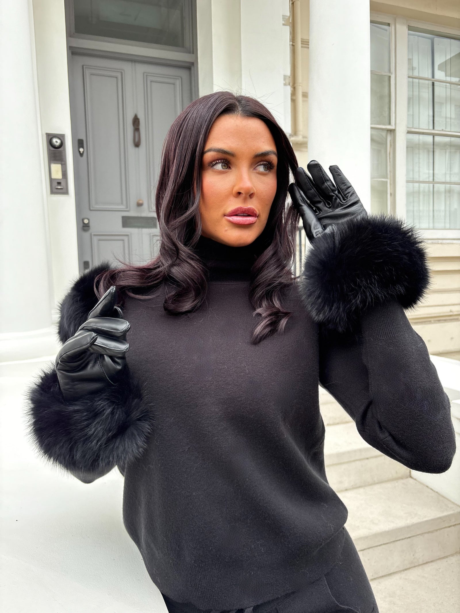 Black Luxury Fur Leather Gloves
