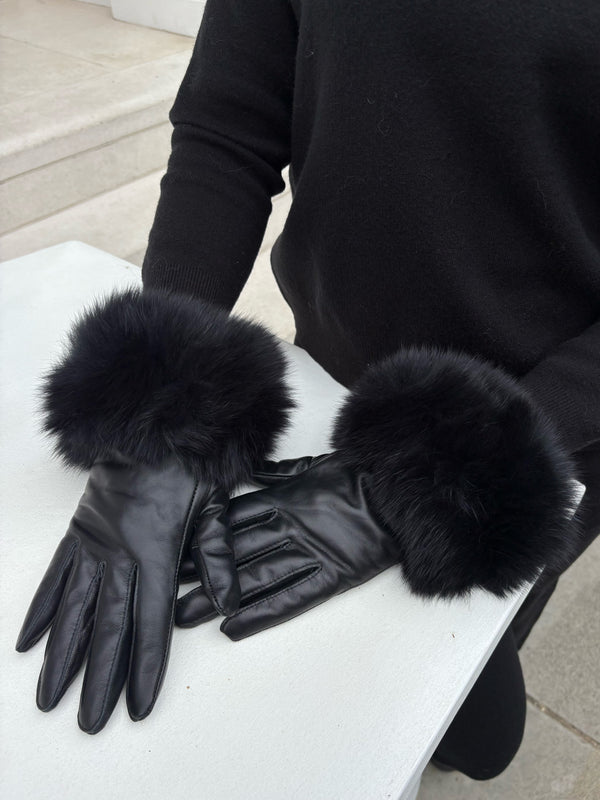 Black Luxury Fur Leather Gloves