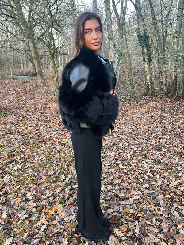 Black Luxury Fur Biker Style Jacket