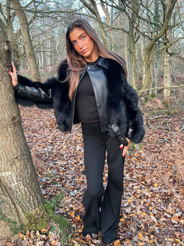 Black Luxury Fur Biker Style Jacket