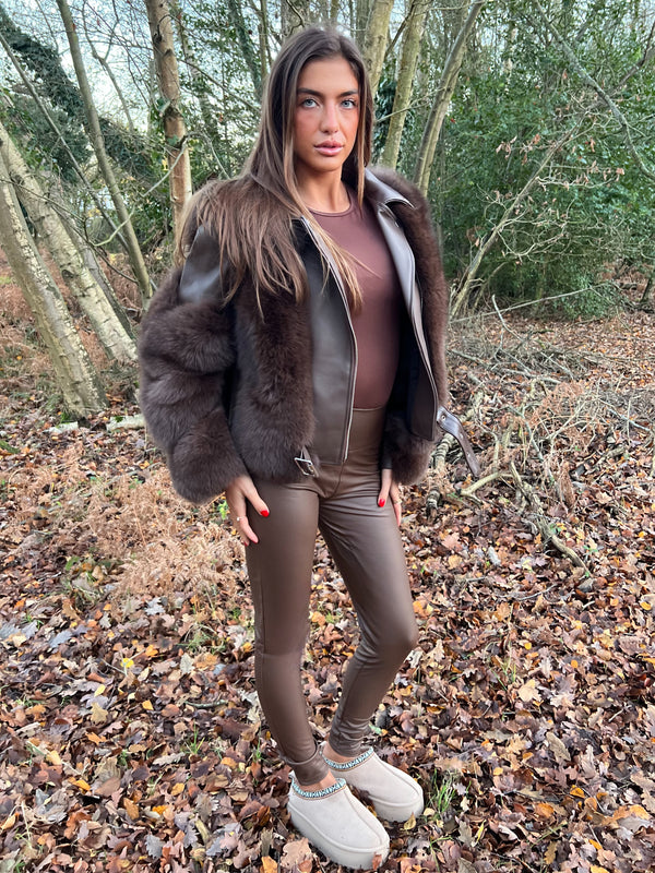 Chocolate Luxury Fur Biker Style Jacket