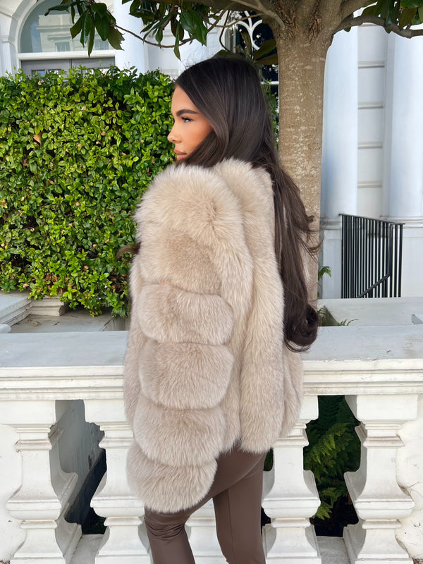 Beige Luxury Fur Vertical Pelt Coat