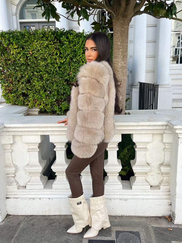 Beige Luxury Fur Vertical Pelt Coat