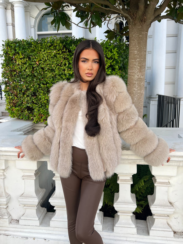 Beige Luxury Fur Vertical Pelt Coat