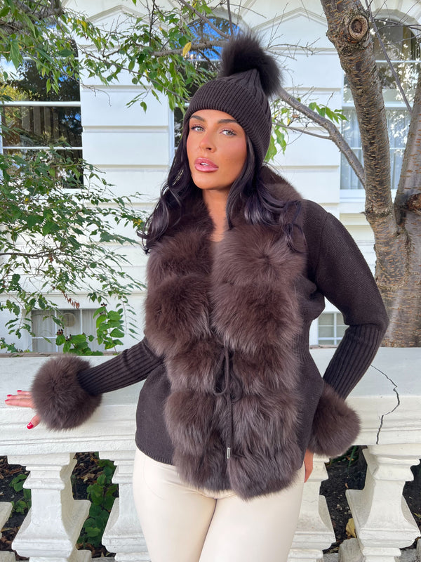 Chocolate Luxury Fur Bobble Hat