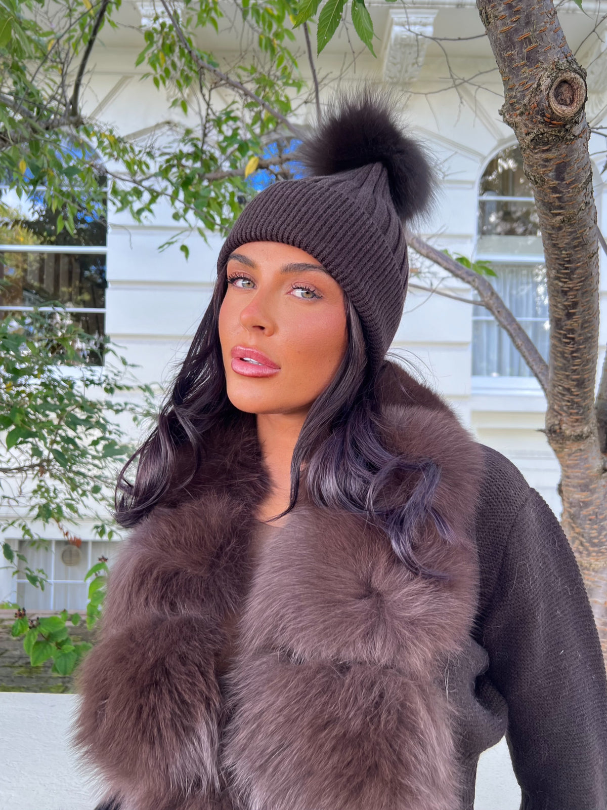 Chocolate Luxury Fur Bobble Hat