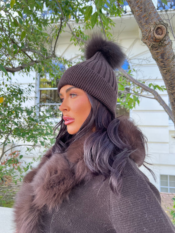 Chocolate Luxury Fur Bobble Hat