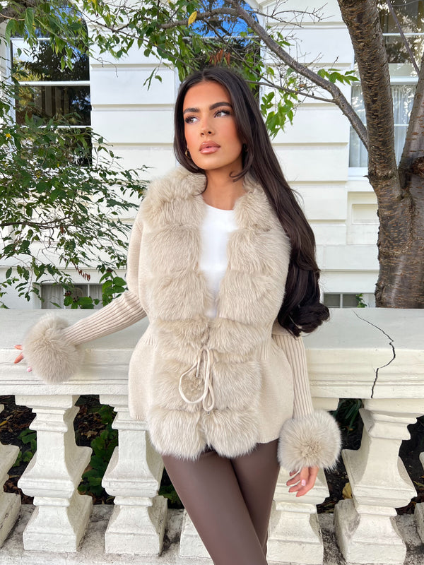 Beige Luxury Fur Cardigan