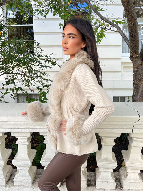 Beige Luxury Fur Cardigan