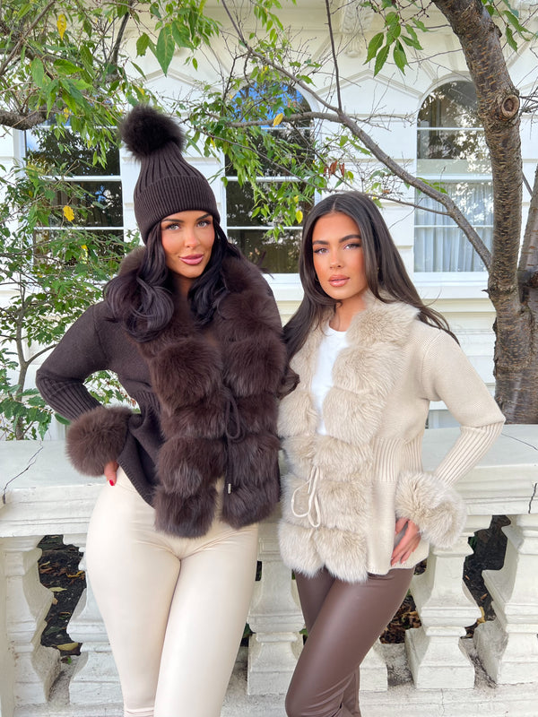 Beige Luxury Fur Cardigan