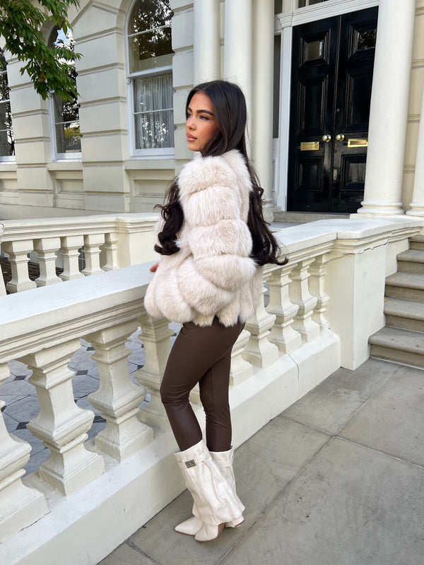Light Beige Luxury Fur Vertical Pelt Coat