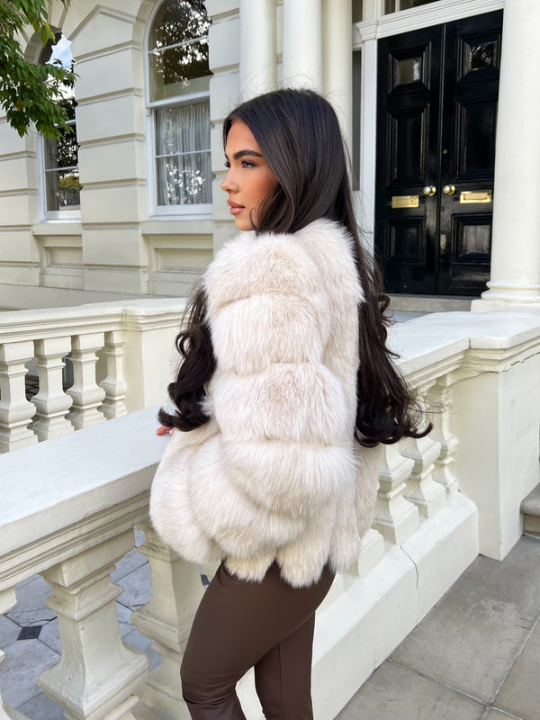 Light Beige Luxury Fur Vertical Pelt Coat