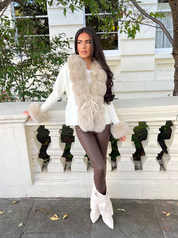 Cream/Beige Luxury Fur Cardigan