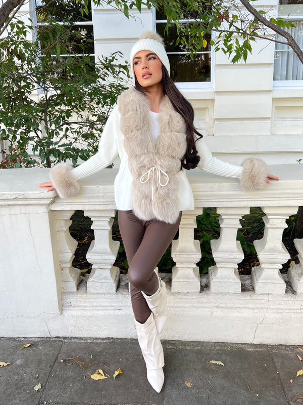 Cream/Beige Luxury Fur Cardigan