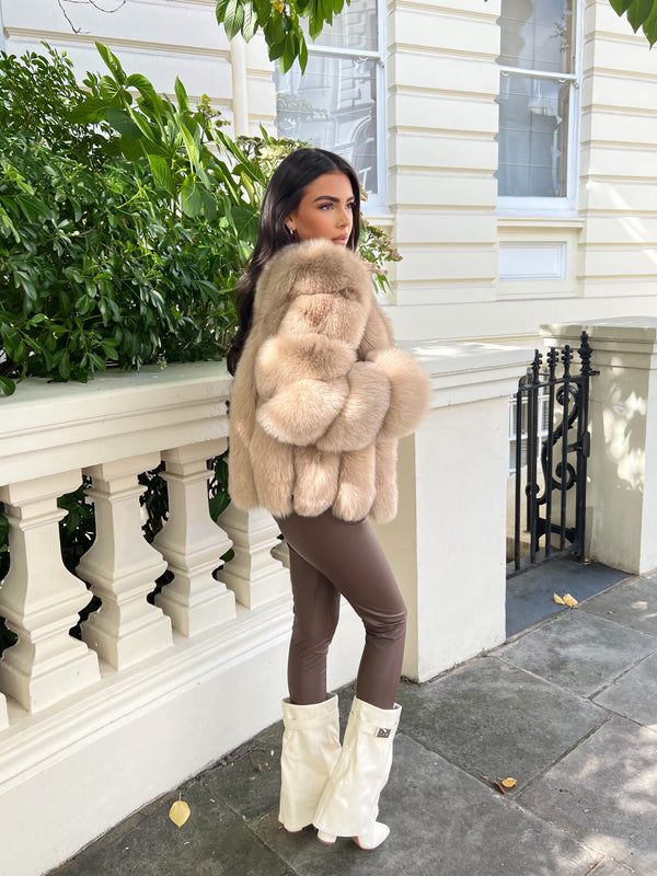 Tan Luxury Fur Vertical Pelt Coat