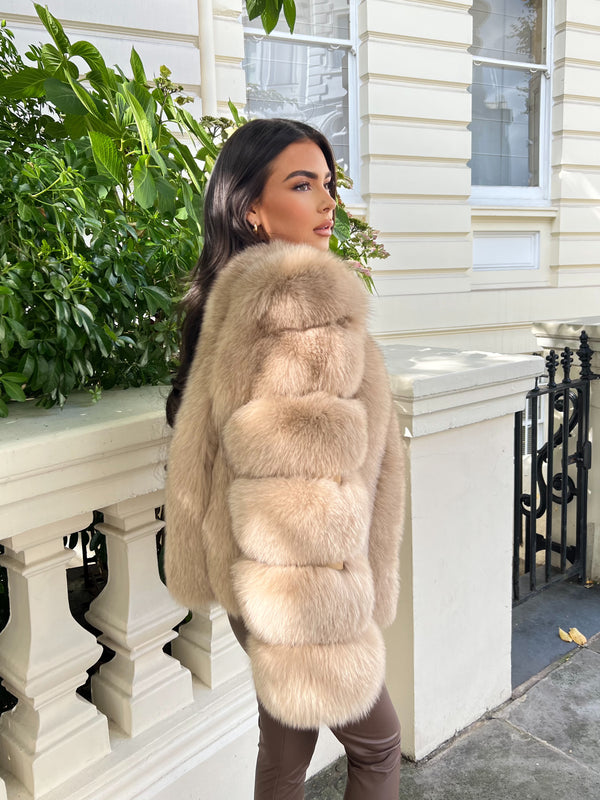 Tan Luxury Fur Vertical Pelt Coat