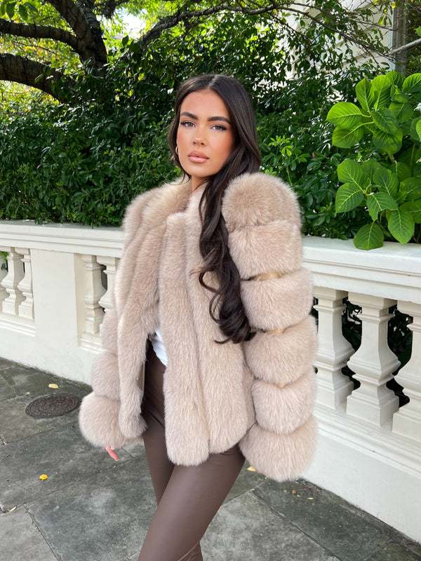 Tan Luxury Fur Vertical Pelt Coat