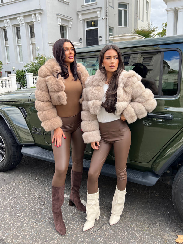 Tan Luxury Fur Hooded Jacket