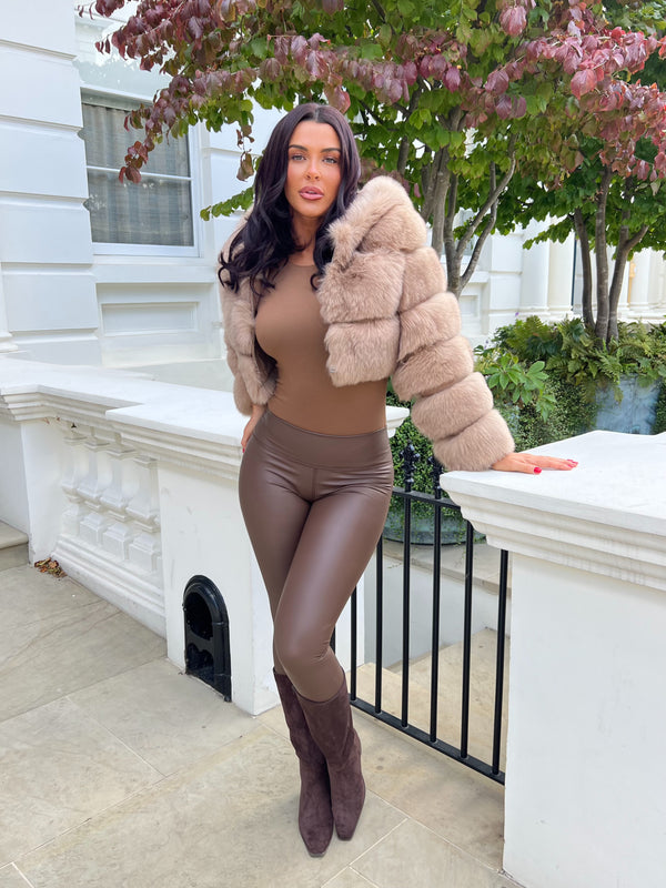 Tan Luxury Fur Hooded Jacket