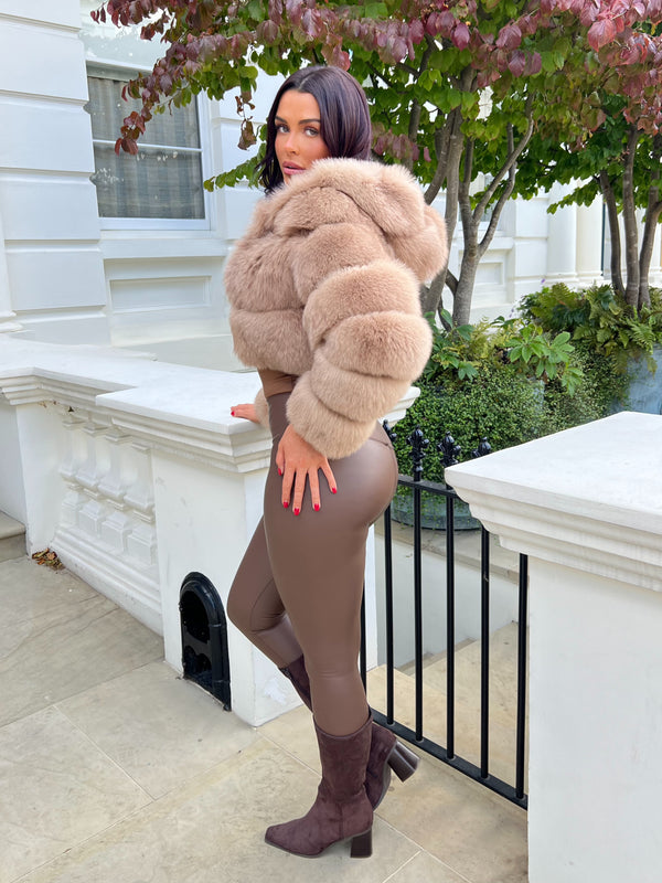Tan Luxury Fur Hooded Jacket