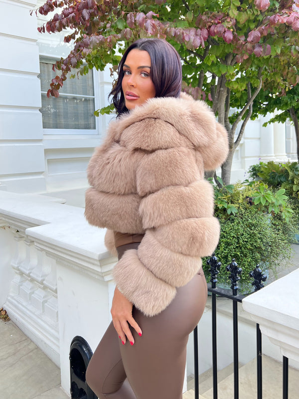 Tan Luxury Fur Hooded Jacket