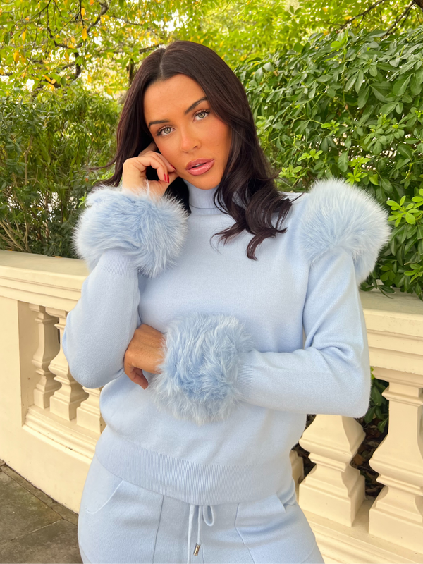 Baby Blue Snap Band Luxury Fur Cuffs