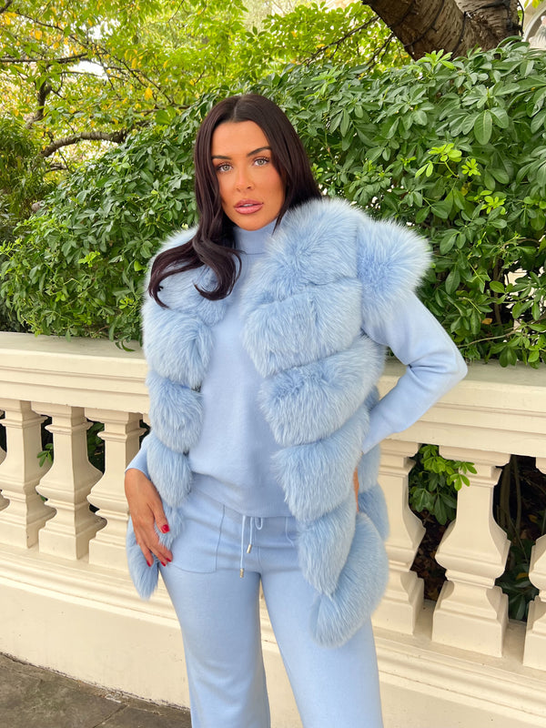 Baby Blue Luxury Fur 6 Row Gilet