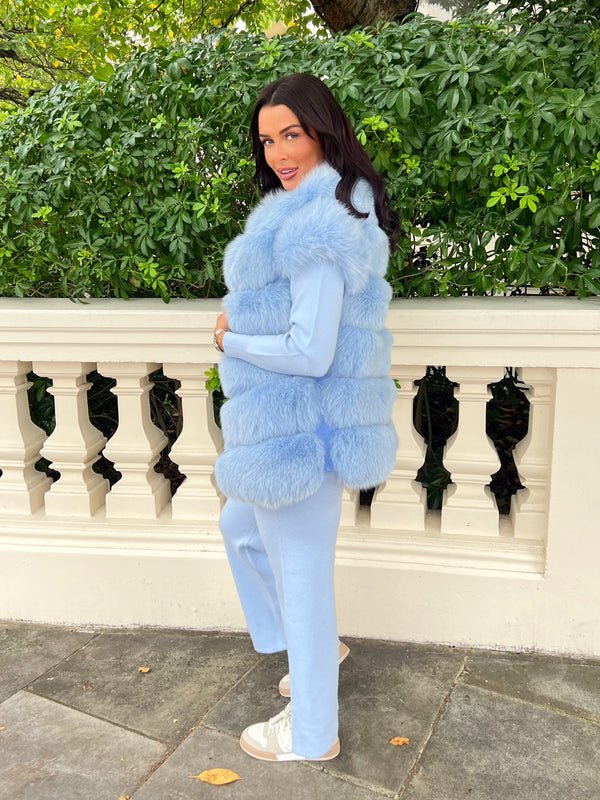Baby Blue Luxury Fur 6 Row Gilet