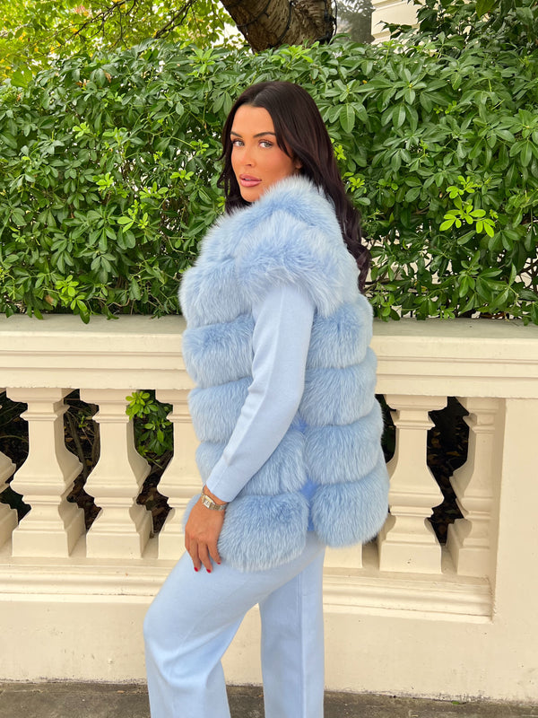 Baby Blue Luxury Fur 6 Row Gilet