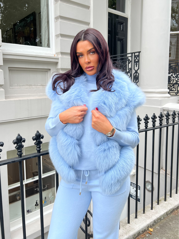 Baby Blue Luxury Fur 4 Row Gilet