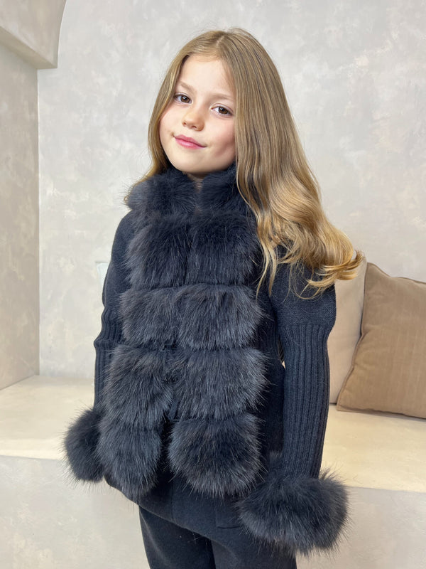 Childrens Charcoal Premium Faux Fur Cardigan