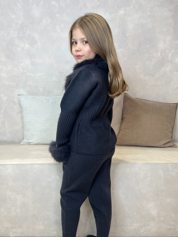 Childrens Charcoal Premium Faux Fur Cardigan