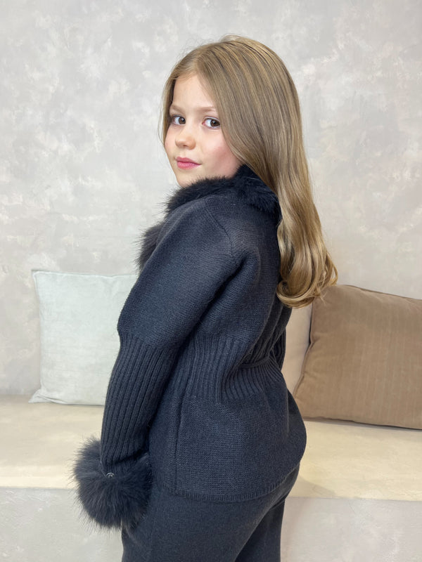Childrens Charcoal Premium Faux Fur Cardigan