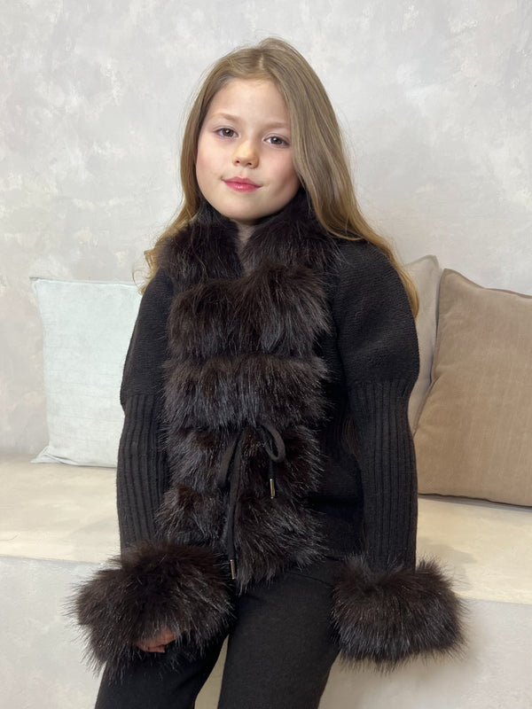 Childrens Chocolate Premium Faux Fur Cardigan