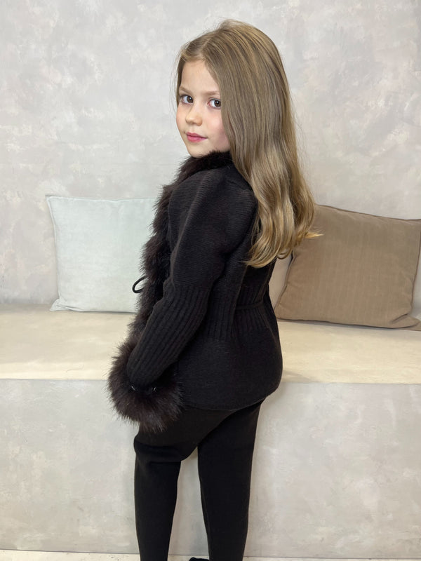 Childrens Chocolate Premium Faux Fur Cardigan