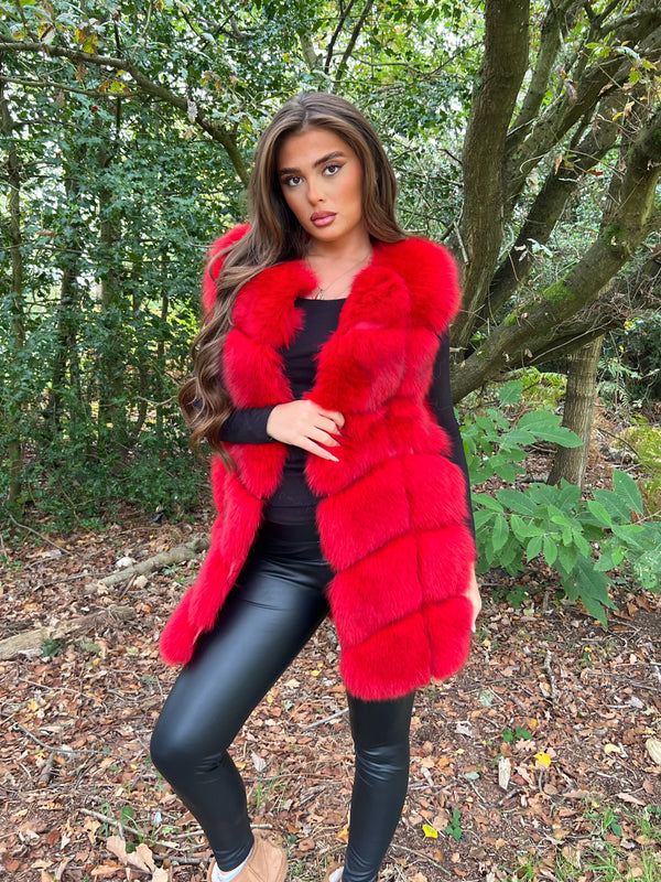 Red Luxury Fur Square Pelt Gilet Sample