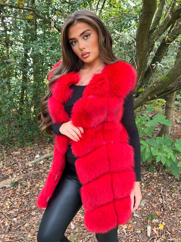 Red Luxury Fur Square Pelt Gilet Sample