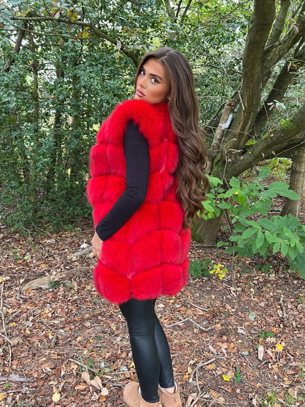 Red Luxury Fur Square Pelt Gilet Sample