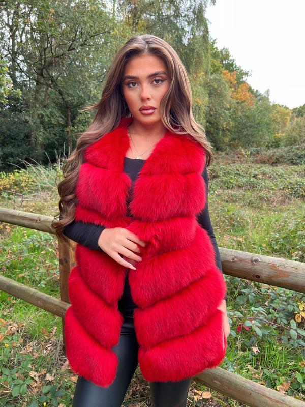 Red Luxury Fur 6 Row Gilet