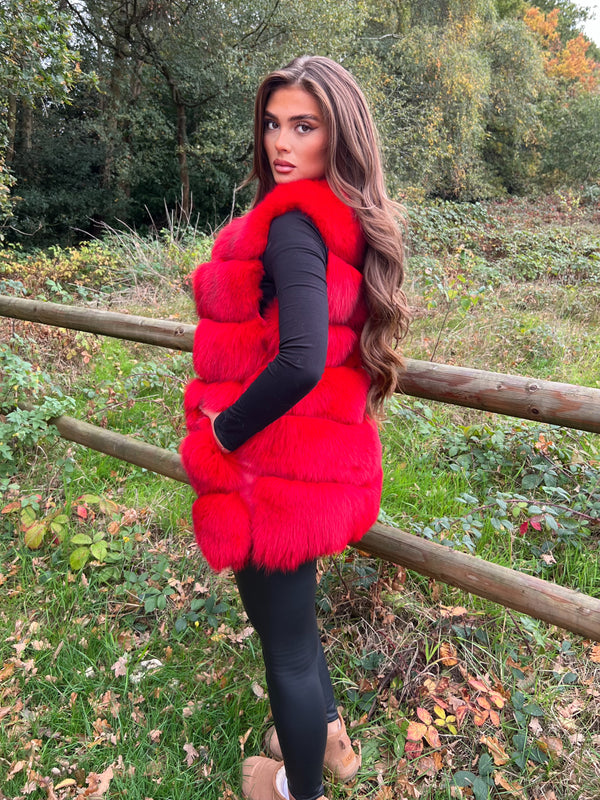 Red Luxury Fur 6 Row Gilet