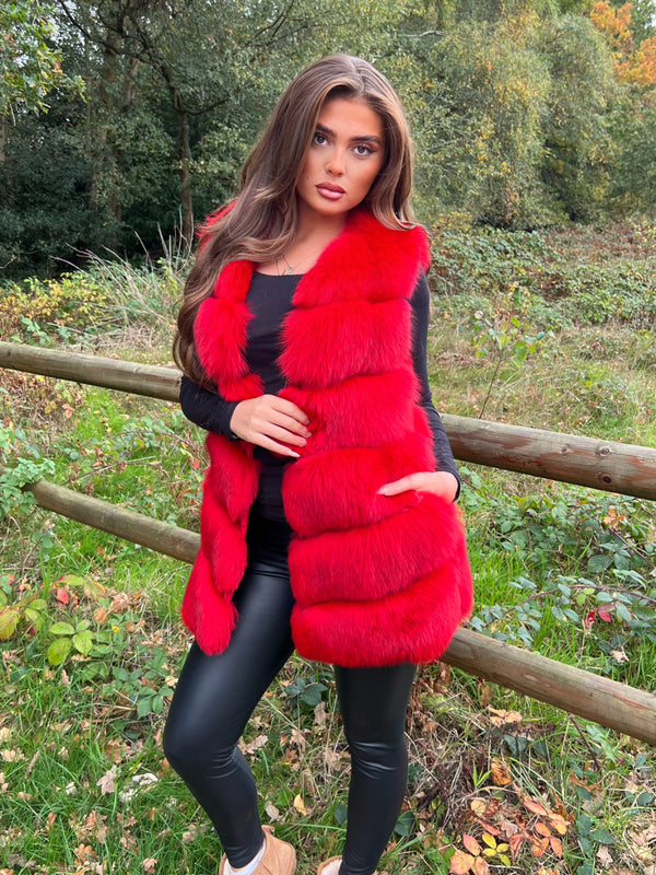 Red Luxury Fur 6 Row Gilet