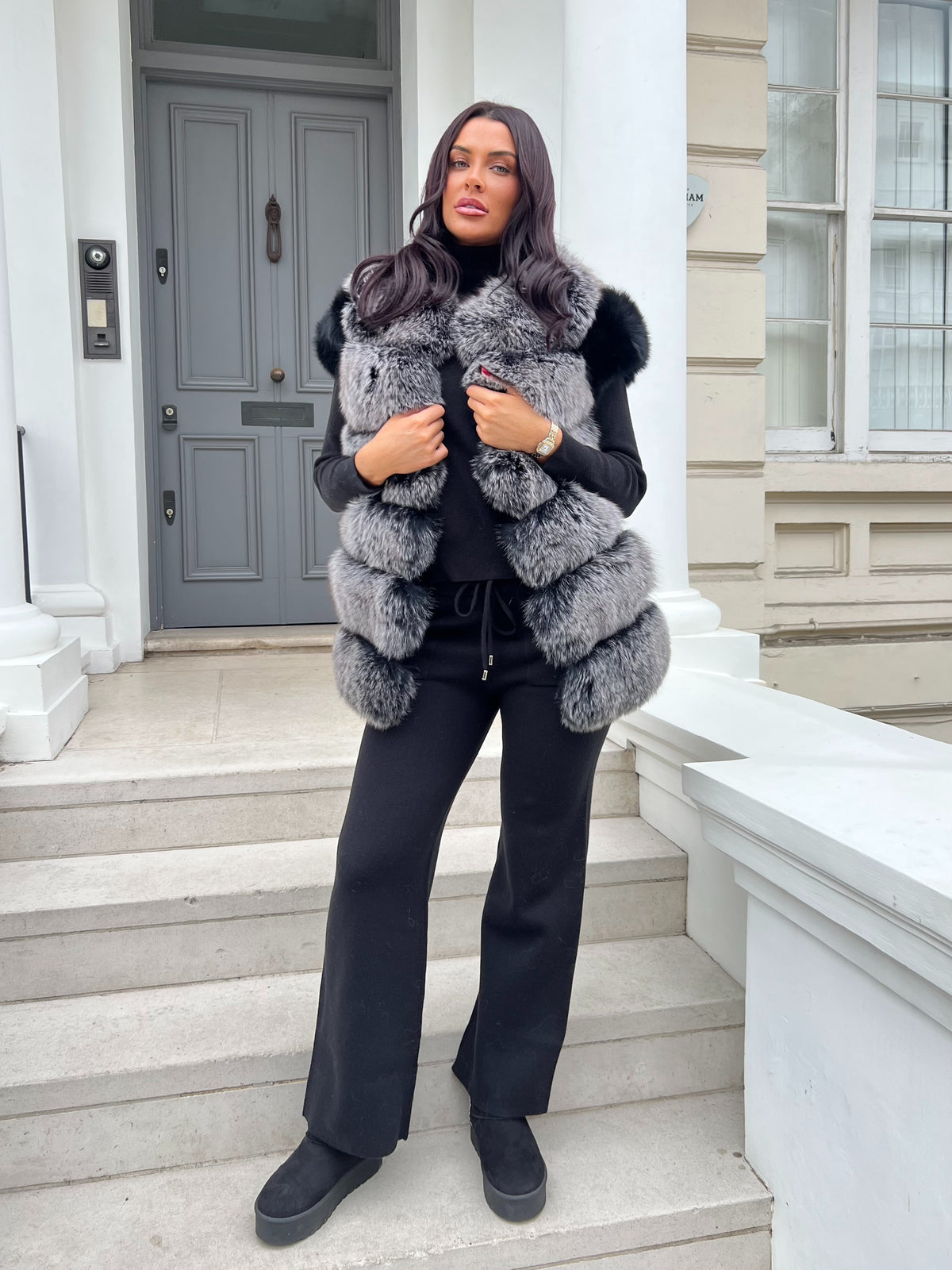 Two Tone Luxury Fur 6 Row Gilet