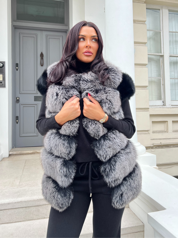 Two Tone Luxury Fur 6 Row Gilet