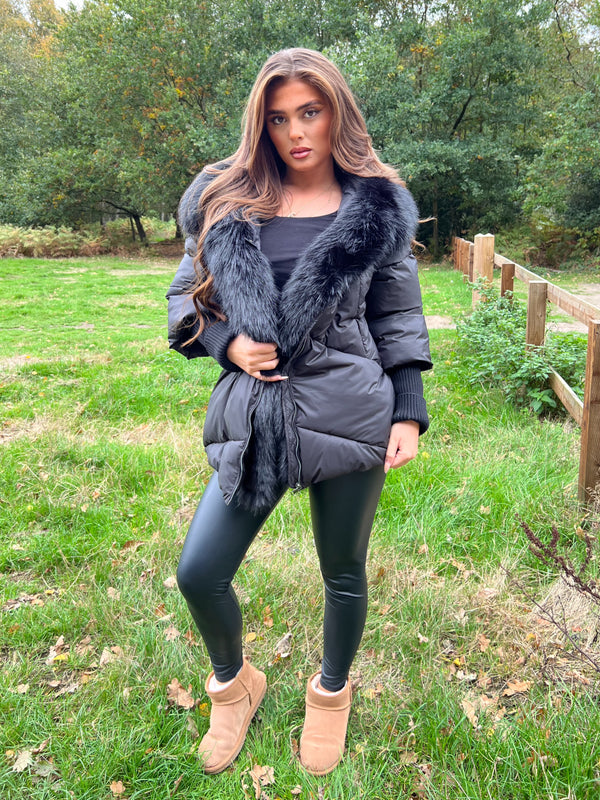 Black Faux Fur Trim Jacket Sample