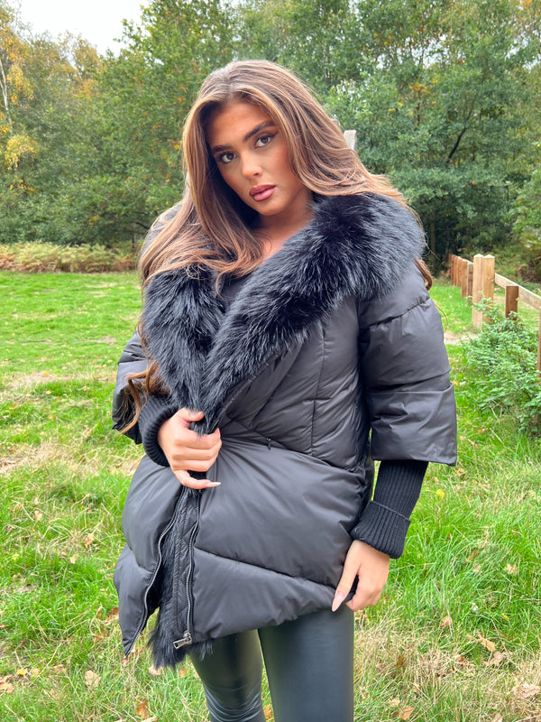 Black Faux Fur Trim Jacket Sample