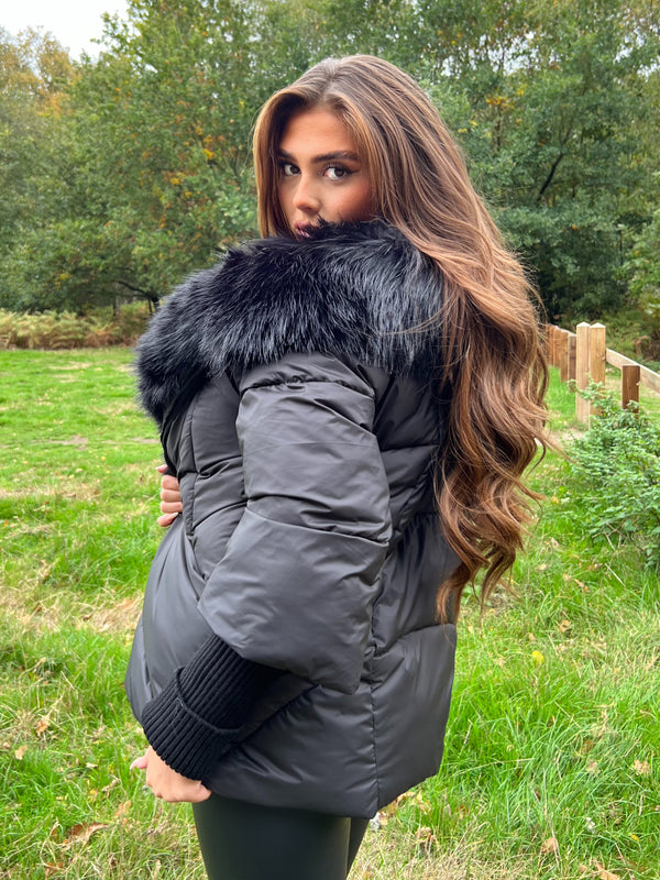 Black Faux Fur Trim Jacket Sample