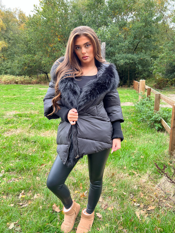 Black Faux Fur Trim Jacket Sample