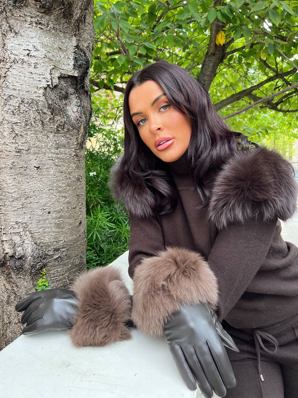 Chocolate Luxury Fur Leather Gloves