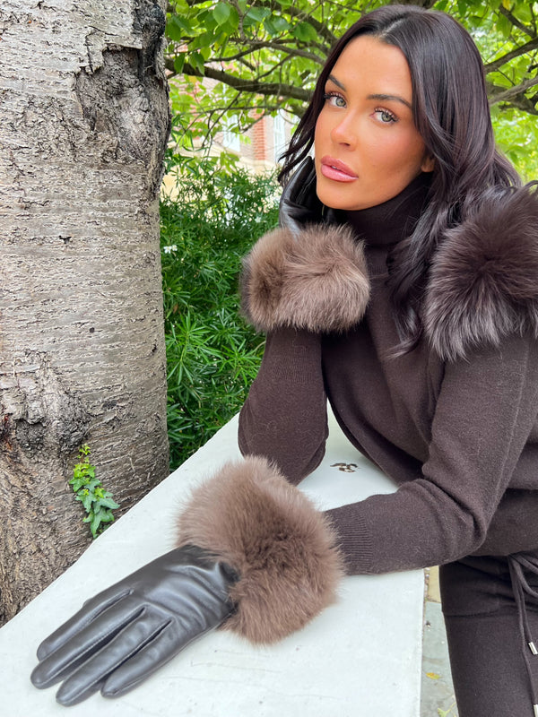 Chocolate Luxury Fur Leather Gloves
